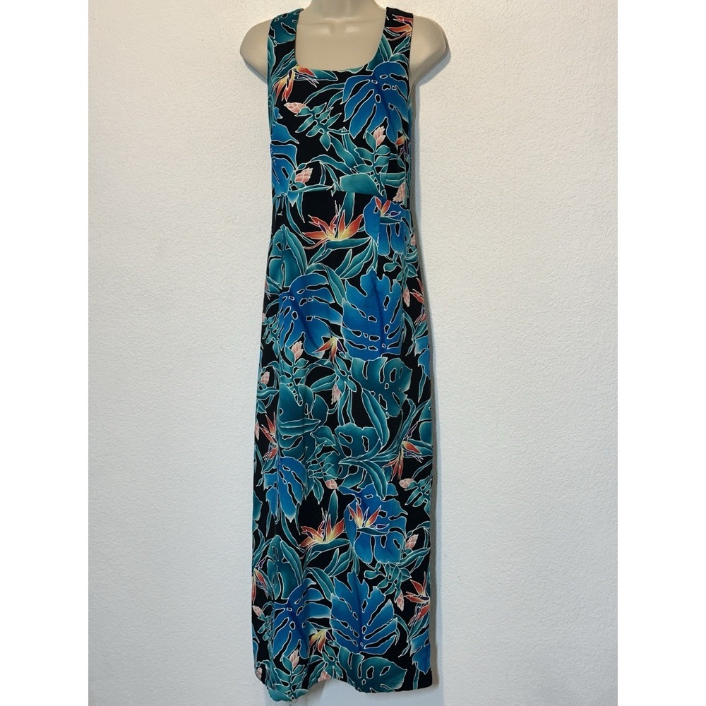 Vtg Hilo Hattie The Hawaiian Original Blue Aqua Tropical Maxi Dress Travel Sz XL